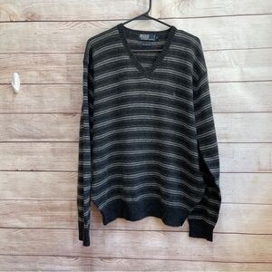 VINTAGE POLO RALPH LAUREN 100% LAMBSWOOL SWEATER IN GRAY STRIPES
